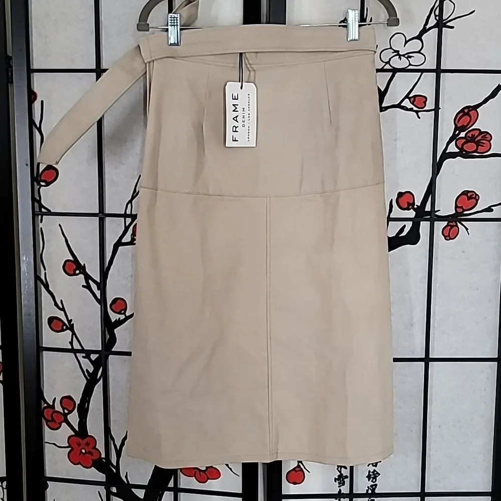 Frame 100% Butter Soft Suede Leather Wrap Skirt In Light Tan